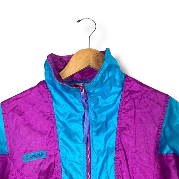 Columbia VTG 90s Columbia Windbreaker Nylon Radial Medium Purple Blue Colorblock - Picture 4 of 8